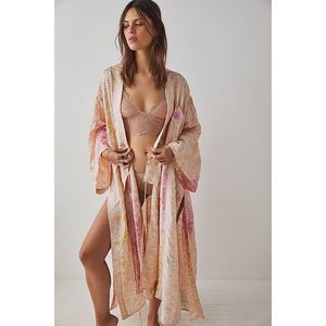 New Free People All Night Robe Butterfly Embroidered kimono Dress Size Small